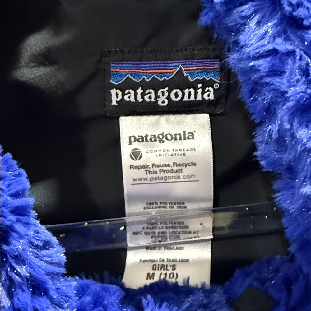 Patagonia Girls Palage Faux Fur Jacket Buttons Pockets Blue  Medium (10) - Picture 3 of 3
